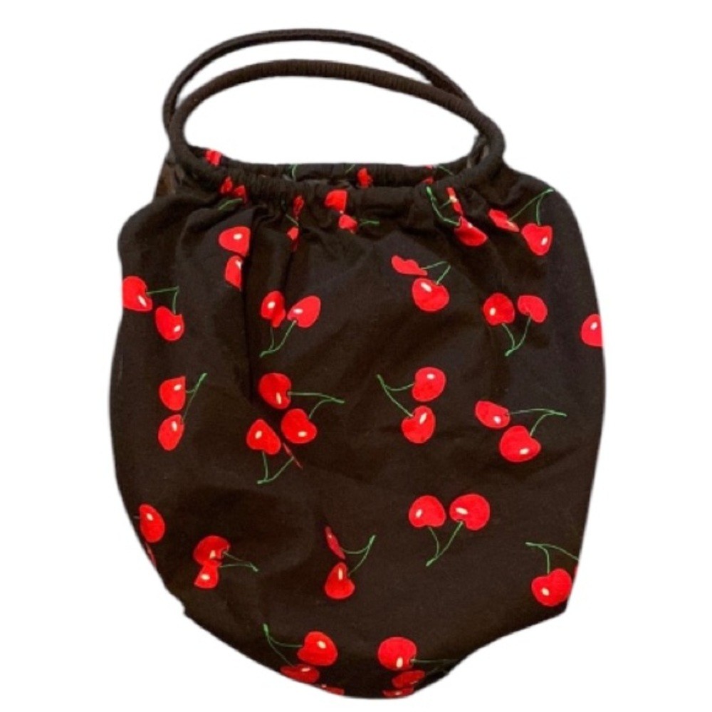 Black fabric Cherry Print Black Tote Bag purse